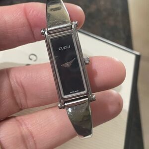 Gucci Black Dial Silver Band Watch